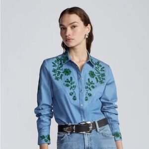 Lela Rose: Floral Seed Bead Classic Ranch Shirt - Size Medium